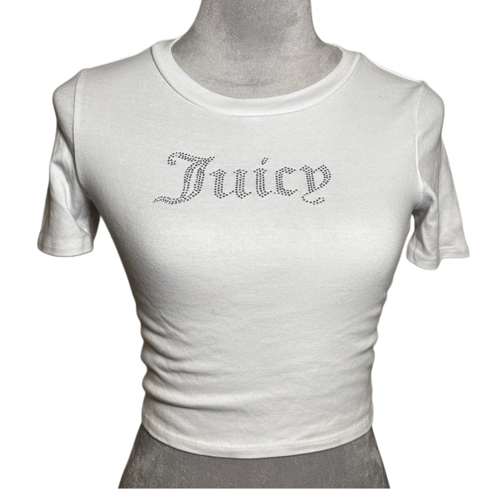 Juicy Couture White Embellished Crop Tee
